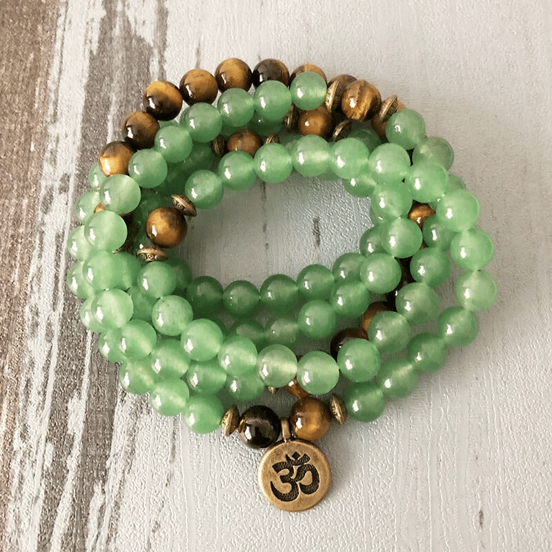 Bracelet Mala en Aventurine et Oeil de Tigre | Lithothérapie Stéphanie