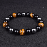 Bracelet en Oeil de Tigre, Obsidienne et Hématite