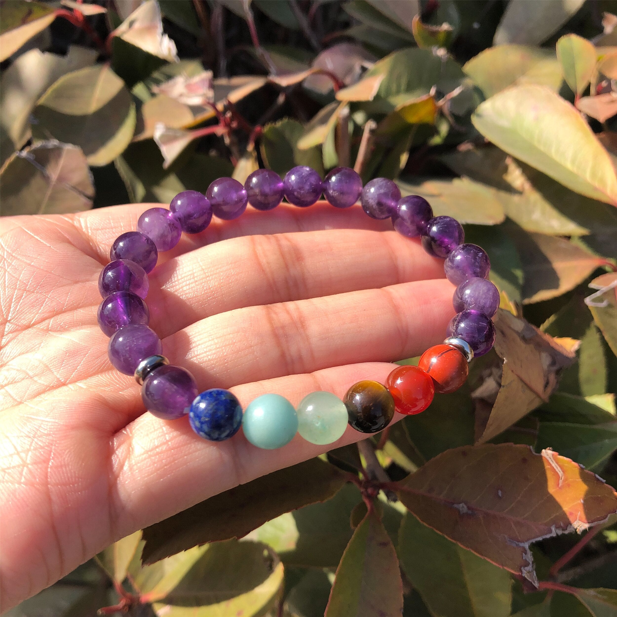 Bracelet 7 Chakras en Améthyste | Lithothérapie Stéphanie