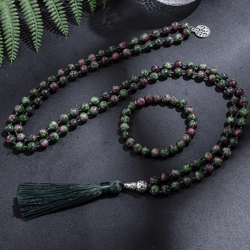 Collier Mala en Zoïsite | Lithothérapie Stéphanie