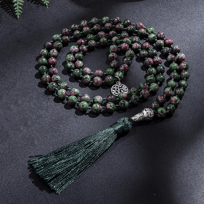 Collier Mala Tibétain en Zoïsite | Lithothérapie Stéphanie