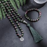 Collier Mala 108 Perles en Zoïsite | Lithothérapie Stéphanie