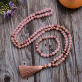 Mala-Halskette aus Rhodonit und Rosenquarz + Gratis-Armband