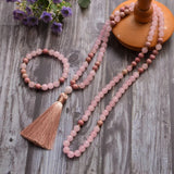 Mala-Halskette aus Rhodonit und Rosenquarz + Gratis-Armband