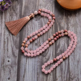 Mala-Halskette aus Rhodonit und Rosenquarz + Gratis-Armband