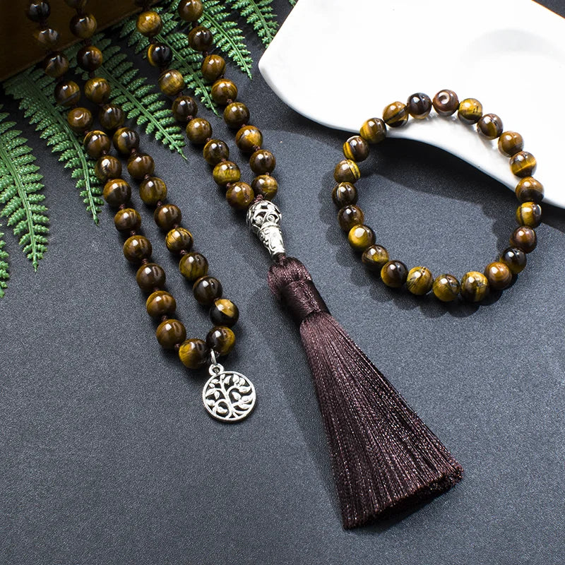 Collier Mala en Oeil de Tigre et Bracelet Offert
