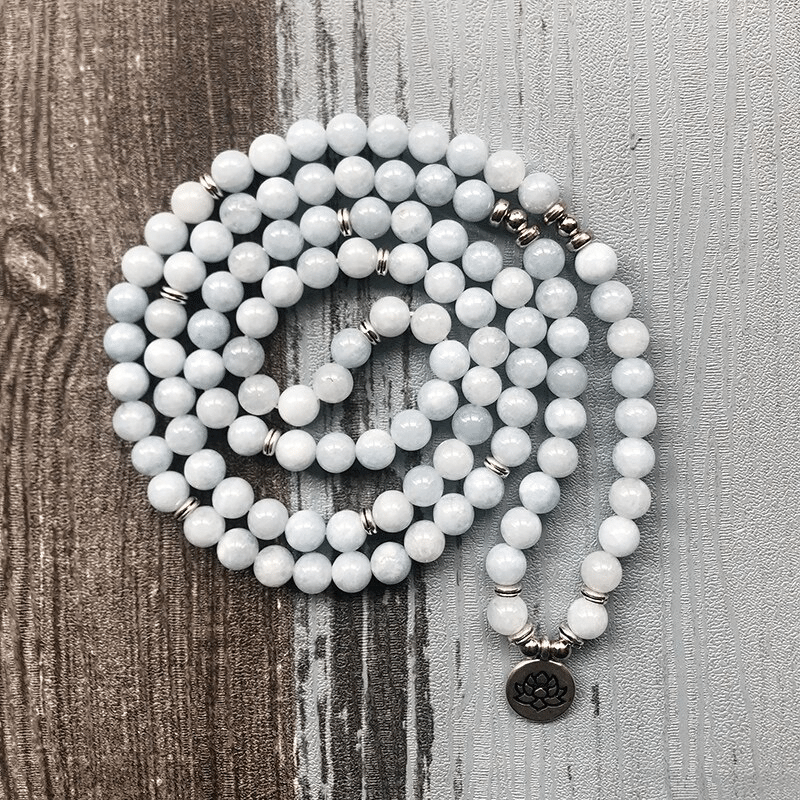 Bracelet Mala 108 Perles en Aigue Marine | Lithothtérapie Stéphanie