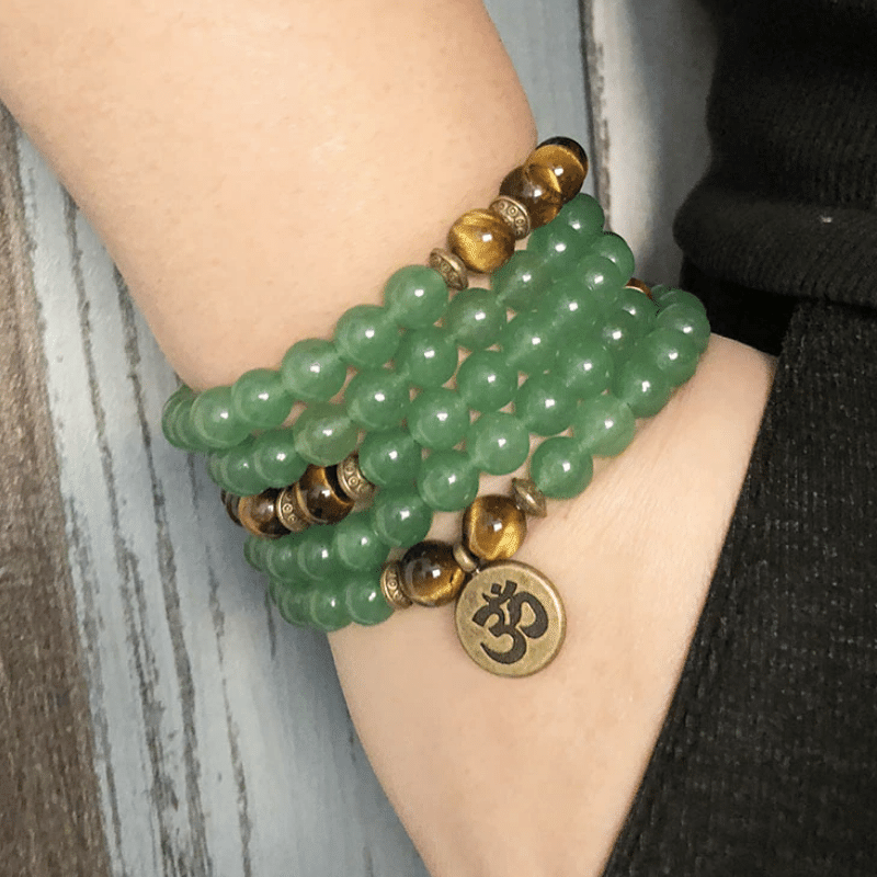 Bracelet Mala en Aventurine Verte et Oeil de Tigre | Lithothérapie Stéphanie