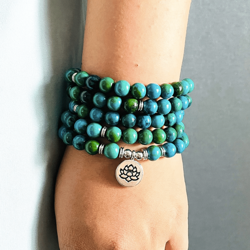 Bracelet Mala 108 Perles en Chrysocolle | Lithothérapie Stéphanie