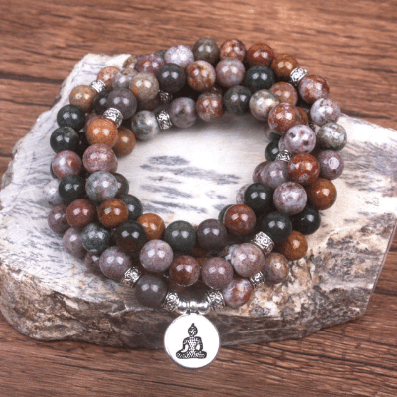 Bracelet Mala Bouddhiste en Jaspe Océan | Lithothérapie Stéphanie