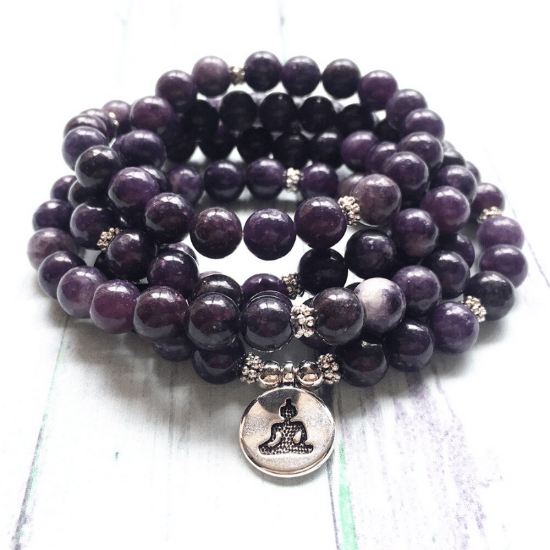 Bracelet Mala en Lépidolite | Lithothérapie Stéphanie