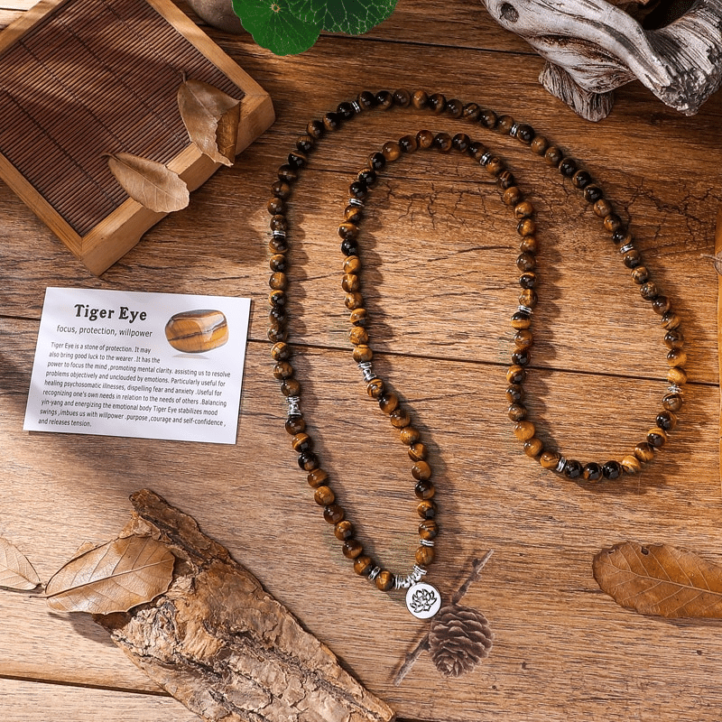 Bracelet Mala Tibétain en Oeil de Tigre | Lithothérapie Stéphanie