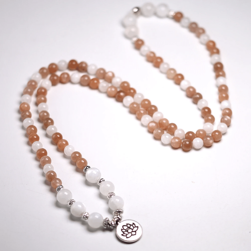 Collier Mala en Pierre de Lune et de Soleil | Lithothérapie Stéphanie