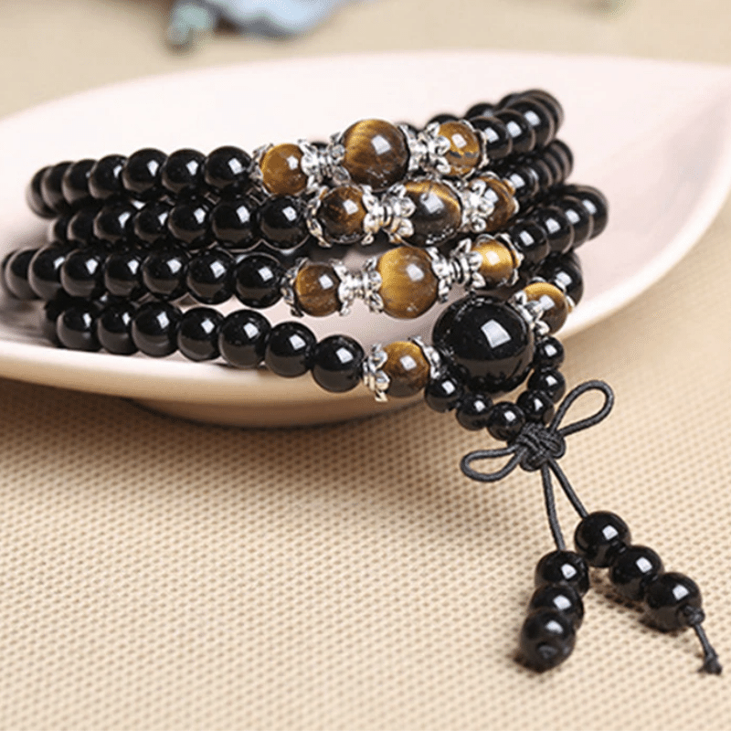 Bracelet Mala en Tourmaline Noire et Oeil de Tigre | Lithothérapie Stéphanie