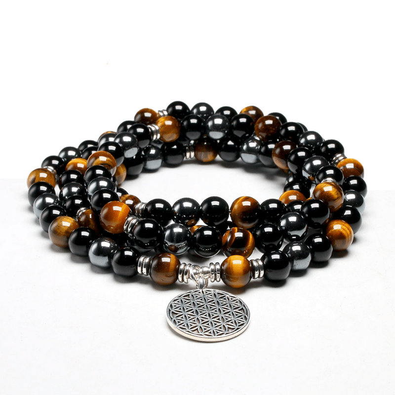 Bracelet Mala Fleur de Vie Triple Protection | Lithothérapie Stéphanie