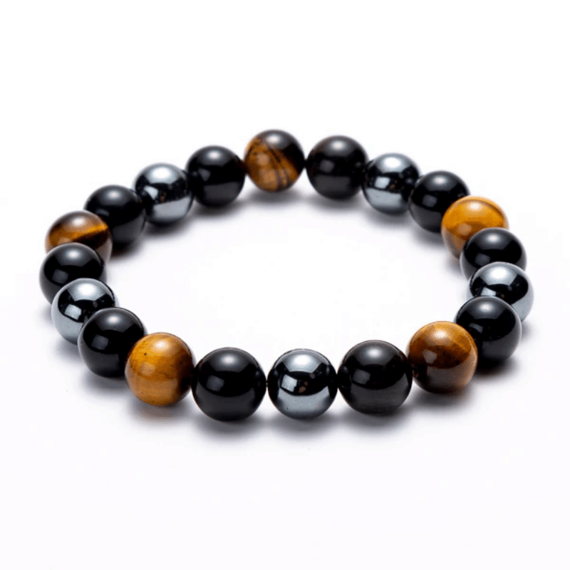 Bracelet en Oeil de Tigre, Obsidienne Noire et Hématite | Lithothérapie Stéphanie