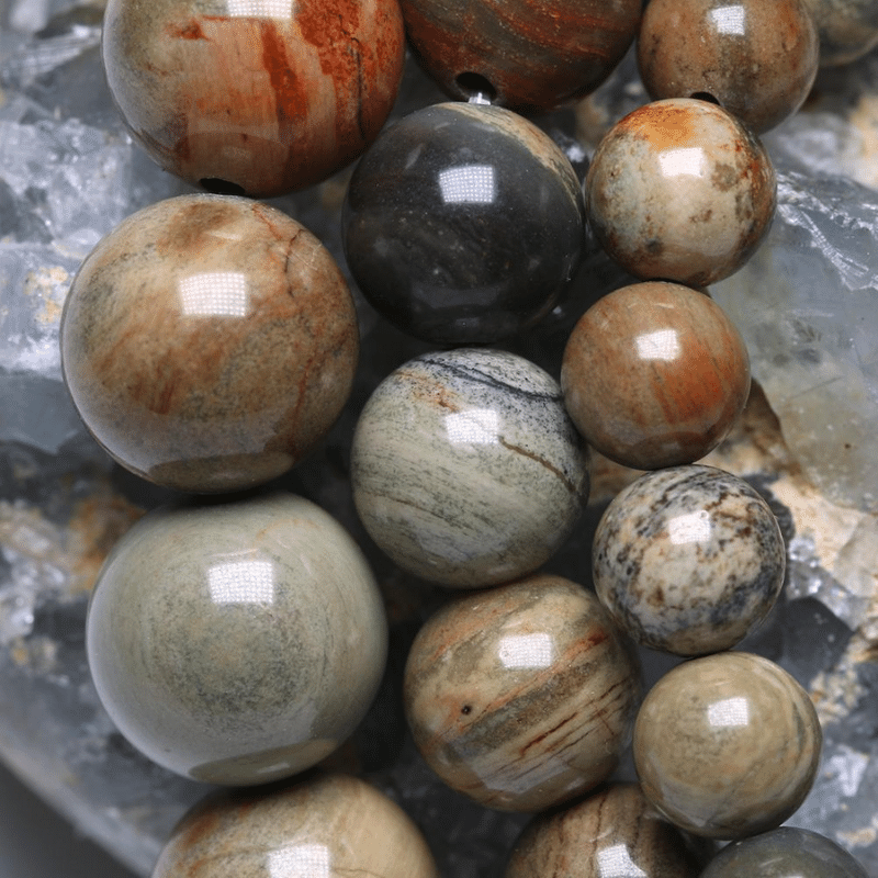 Perles Jaspe Feuille d'Argent | Lithothérapie Stéphanie