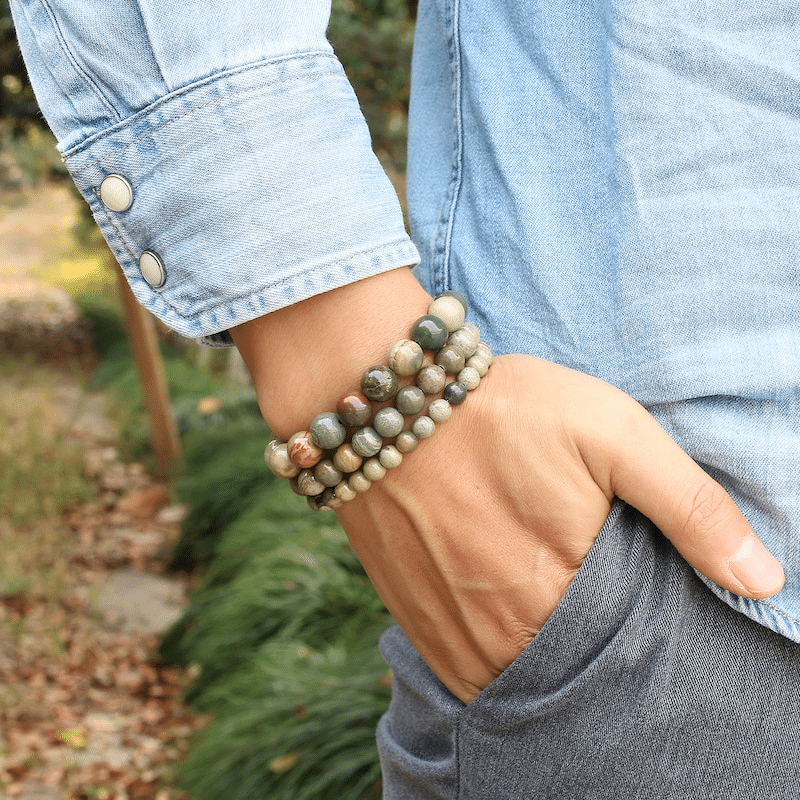 Bracelet Pierre Jaspe Feuille d'Argent | Lithothérapie Stéphanie