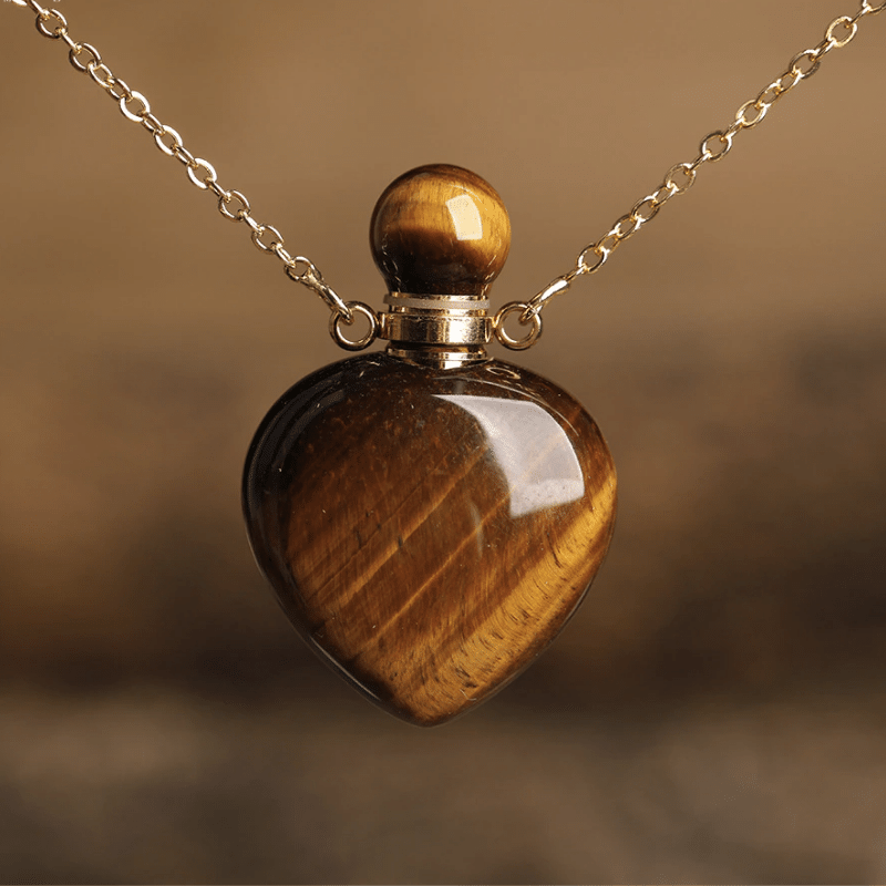 Collier Bouteille de Parfum en Oeil de Tigre | Lithothérapie Stéphanie