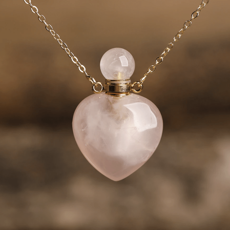 Collier Bouteille de Parfum en Quartz Rose | Lithothérapie Stéphanie