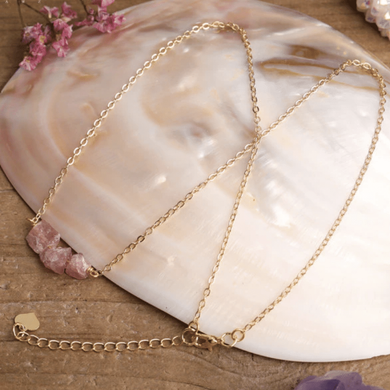 Collier Chips en Pierre Quartz Fraise | Lithothérapie Stéphanie