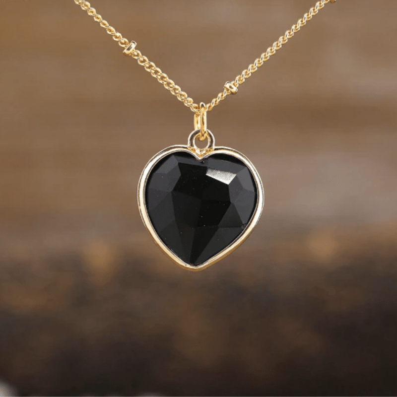 Collier Coeur en Agate Noire | Lithothérapie Stéphanie