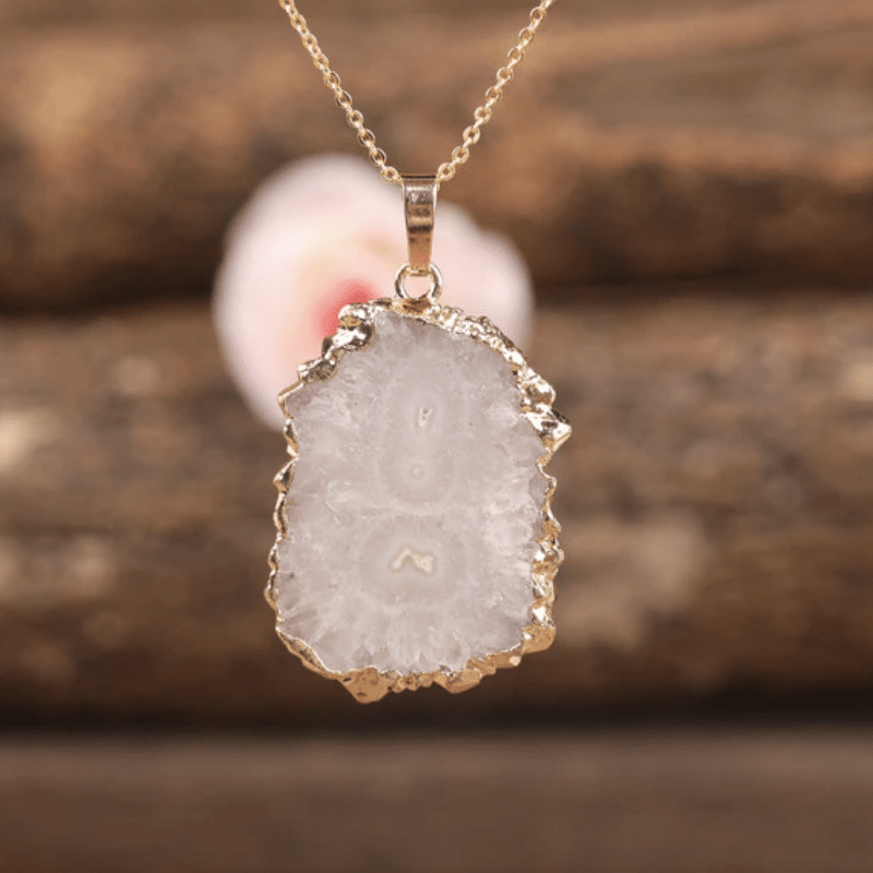 Collier Druse en Agate | Blanc | Lithothérapie Stéphanie