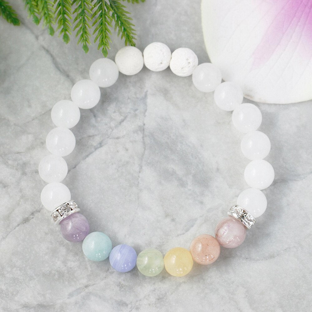 Bracelet 7 Chakras en Jade Blanc | Lithothérapie Stéphanie