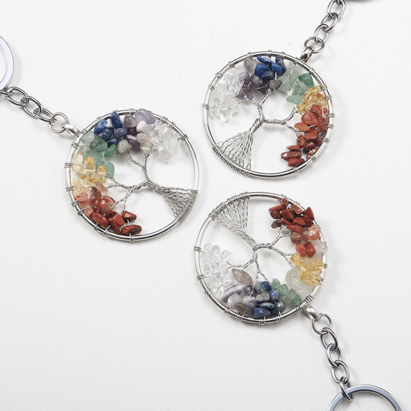 Porte-Clés Arbre de Vie en Pierres Naturelles | Lithothérapie Stéphanie